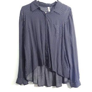 Xhilaration Blue and white polka dot blouse XXL